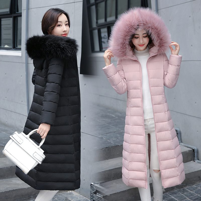 

Winter Jackets Women Warm Thick Hair Collar Zip Coat Slim Cotton-padded Jacket Korean Style Parkas Outerwear Manteau Femme, Black