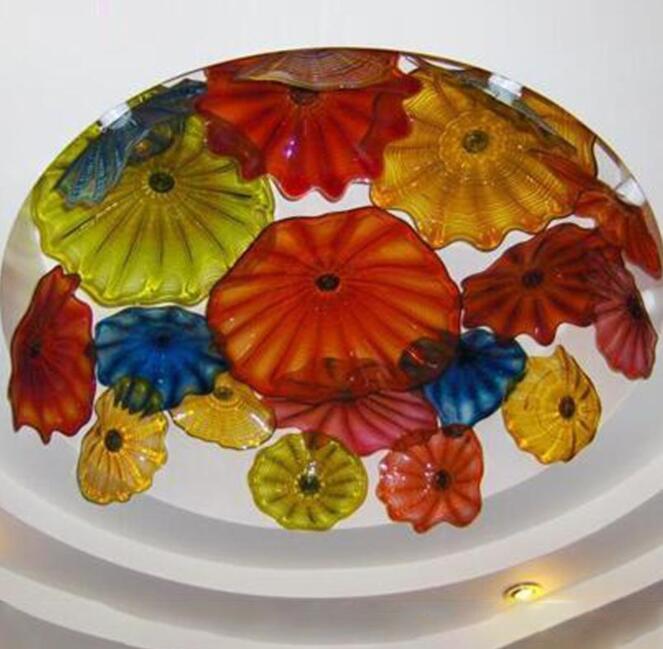 

Large Glass Art Decorative Ceiling Lights Multicolor Italian Blown Glass Plates Chandelier Lighting Murano Glass Flush Mounted Ceiling Light