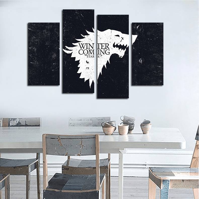 4pcs/set Unframed Family Crest House of Stark - Winter is Coming Print On Canvas Wall Art Picture For Home and Living Room Decor-image-449833789
