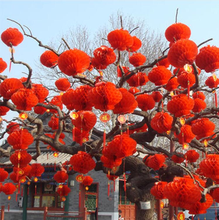 

10pcs 6"8"10"12"14"16" Red Chinese Traditional Paper Lantern 6 Sizes Honeycombs For New Year Wedding Party Bir