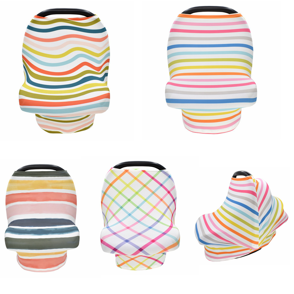 

Rainbow striped Baby Nursing Cover Baby Car Seat Canopy Stretch cover Carseat Breastfeeding Cover Scarf Mom Shaw dustproof covers FFA4180, As pic