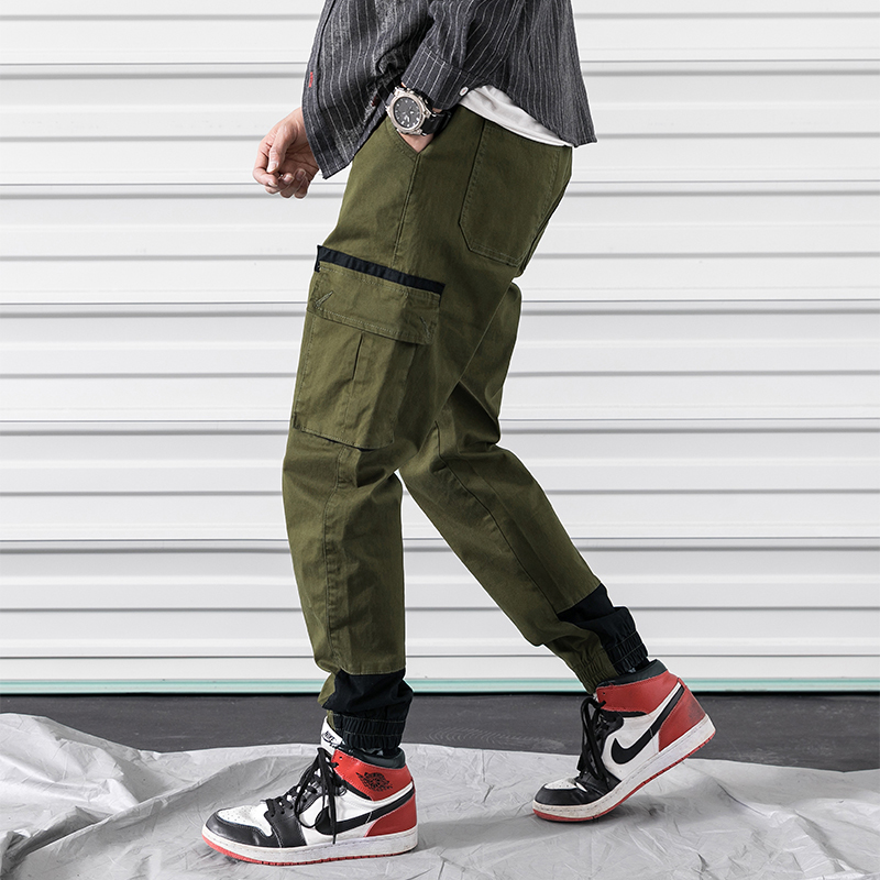 

2019 Spring And Summer New Trend Korean Version Of The Couple Casual Fashion Tooling Large Pockets Slim Sweatpants Streetwear, Black