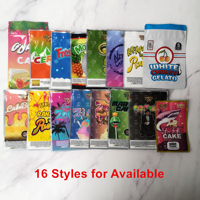 

16 Mylar Bags JOKE'S UP Runtz Martian Candy CakeBatter Miami Zourz Money Bagg Sharklato Gold Edition Shark Cake Dry Herb Flower bag Packaging
