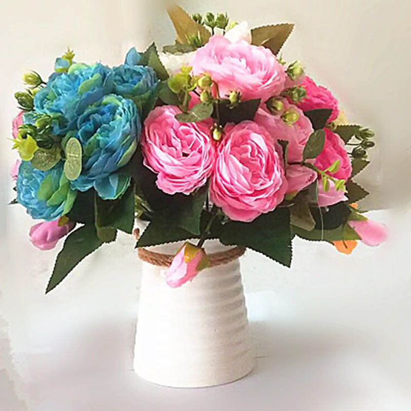 2019 30cm Rose Pink Silk Bouquet Peony Artificial Flowers 5 Big