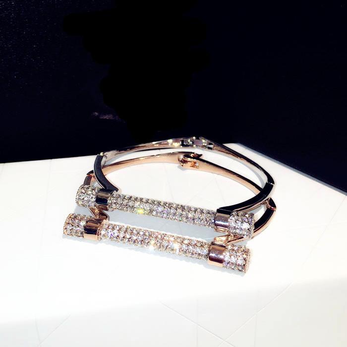 

full cz diamond-studded bangle silver rose gold bracelet for women