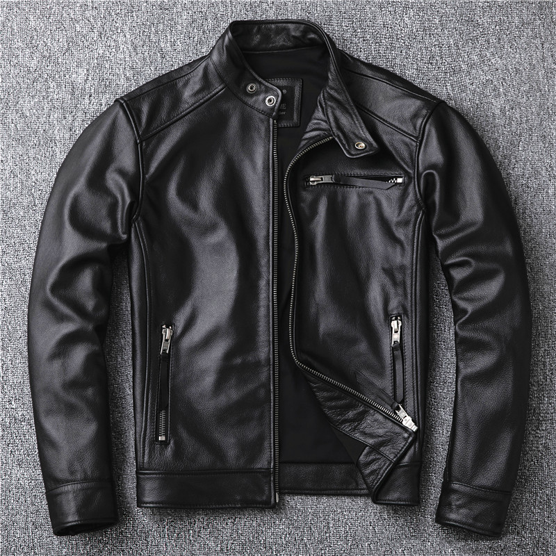 

YR!Free shipping.super sales.classic biker genuine leather jacket.cool slim cowhide coat.men fashion leather jacket.plus size, Black
