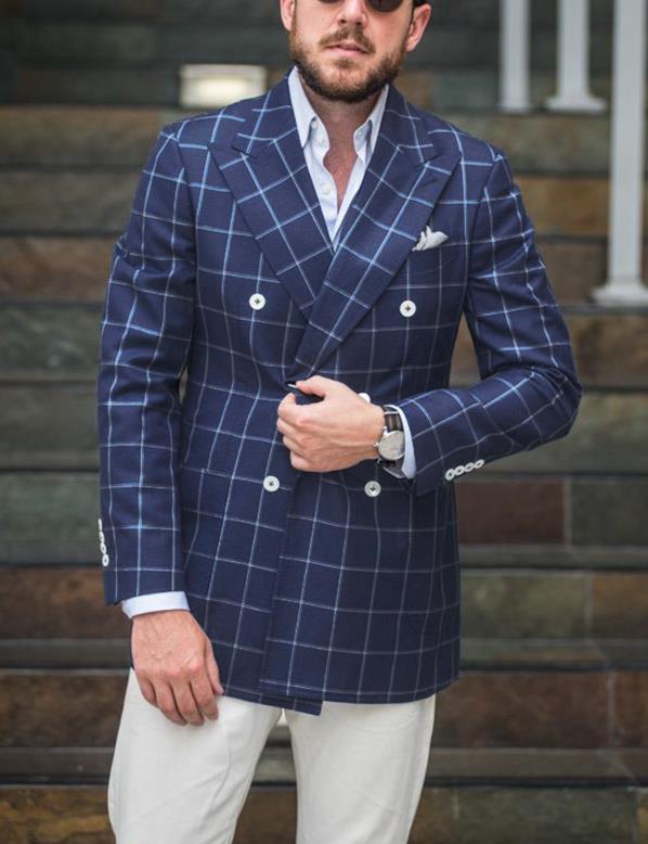 

New Arrival Men's Checkered Suit Windowpane Fashion Men Suits Custom Made Checkered Man Wedding Double Breasted men Suit, As the image