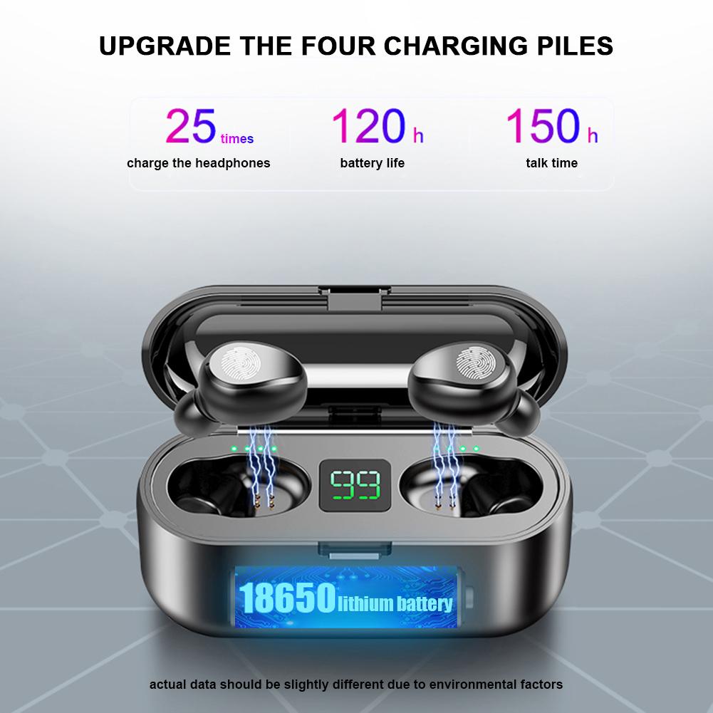 

Bluetooth Earphone With 18650 battery Charging Box LED Display Wireless Waterproof in-ear phones With Microphone, Black