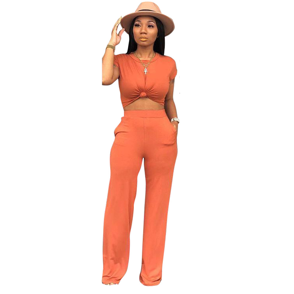 

2 Piece Outfits for Women Tracksuit Short Sleeve Crop Top and Long Flare Pants Set Casual Club Sports Jumpsuit, Black