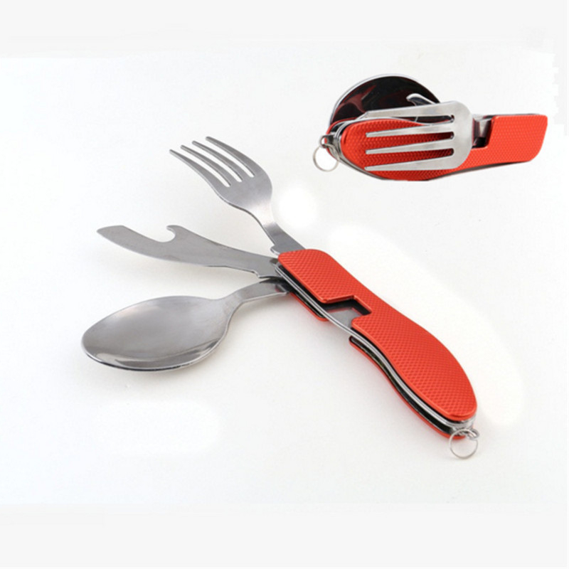 

4 Colors Multi-functional Foldable 3 in 1 Stainless Steel Outdoor Travel camping Tableware Gift Fruit Knife Fork Spoon Tool 2020