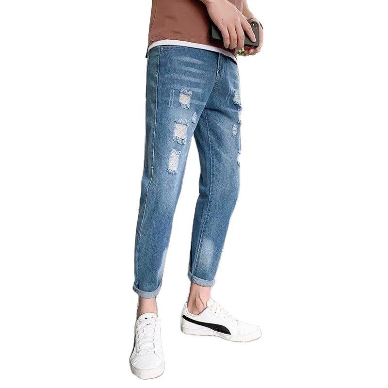 

Wholesale 2020 Fashion Denim straight blue jeans youth trend slim feet pants spring summer new wild ankle length pants men