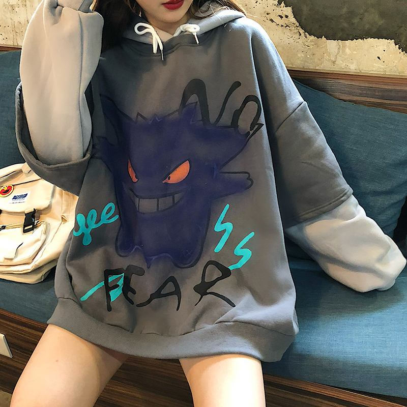 

Anime Women Hoodies Spring Clothes Hooded Sweatshirt Harajuku Loose Oversized Kawaii Hoddies Long Sleeve Tops Hodies, Gray