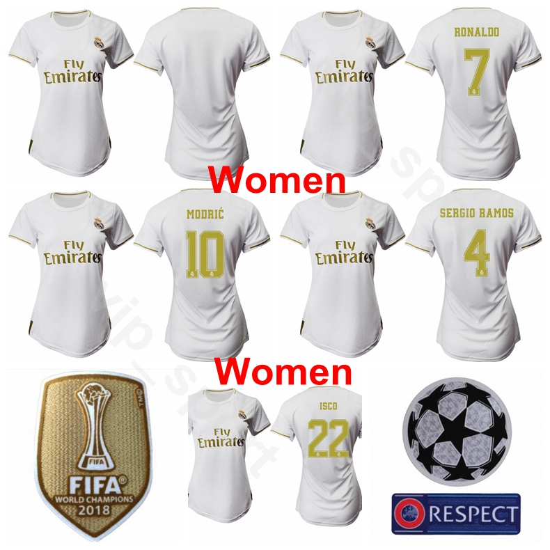 

Women Real Madrid Jersey Soccer 2019 2020 Lady HAZARD SERGIO RAMOS BALE VARANE CARVAJAL MENDI ASENSIO JAMES MARCELO Football Shirt Kits, Black;yellow