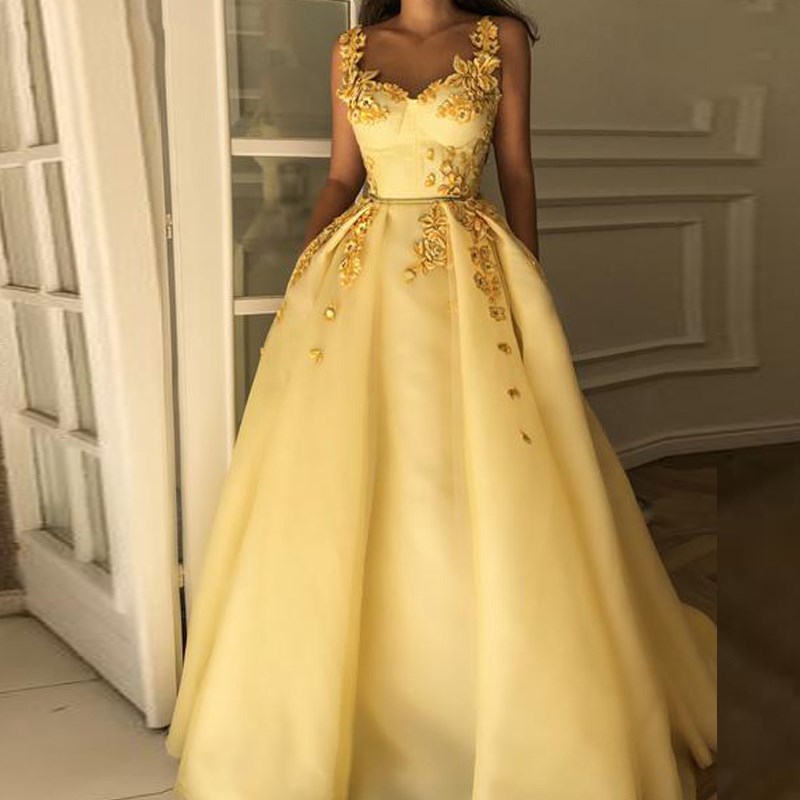 

Yellow Muslim Formal Dress Sweetheart Flower Straps Islamic Dubai Saudi Arabic Long Elegant Evening Gown Prom Dresses Long, Pink