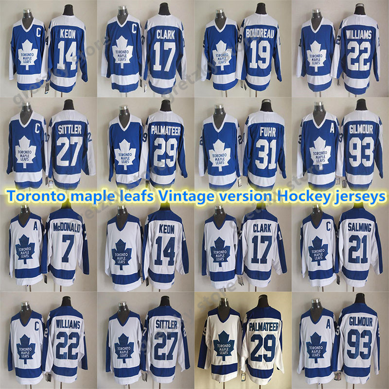 Toronto maple leafs Vintage version Hockey jersey 17 CLARK 93 GILM0UR 14 KEON 31 FUHR 19 BOUDREAU 22 WILLIAMS CCM Hockey jerseys