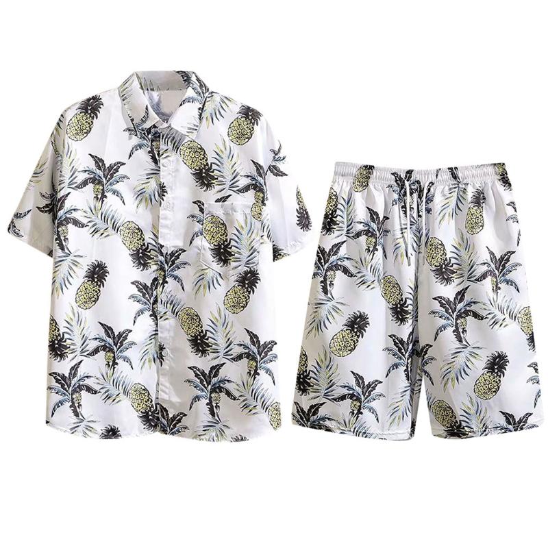 2020 Summer Men's Casual Set Cotton Linen Mens clothes Floral Shirt Beach Shorts Print Shirts Shorts Pants Two Piece Suit 0417