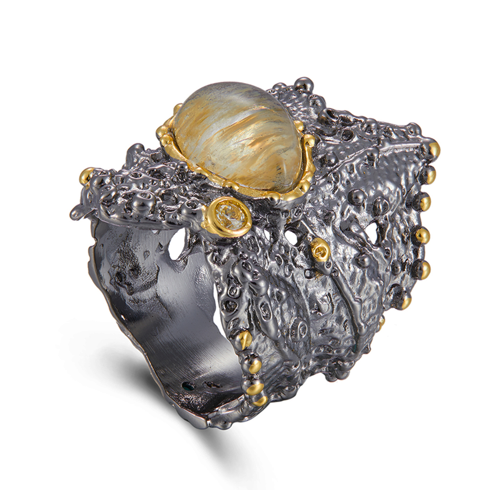 

Half transparent brown stone Ring for women New charming Jewelry Good quality Irregular Wide Cool Rings