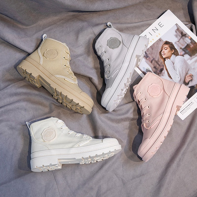 

2019 British style high top canvas shoes for women Gray and black high quality woman's canvas Martin boots size 35-39 X76, No.1