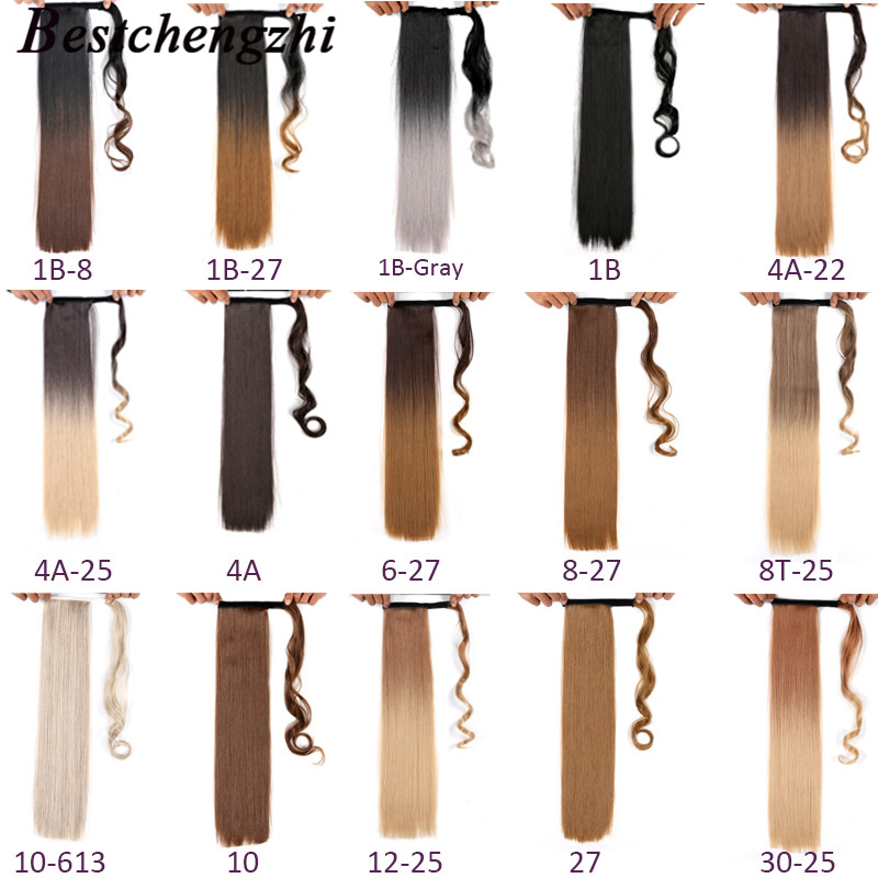 

22 inch Silky Straight Synthetic Clip in Drawstring Ponytail Hairpieces 110g/pc for Women Hair Extension High Temperature Fiber, 6-27