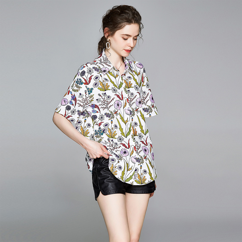 

Women Casual Flower Print Blouse Shirt Short Sleeve Office Elegant Plus Size Tops Female Oversized Chiffon Blusa Feminina, Picture color