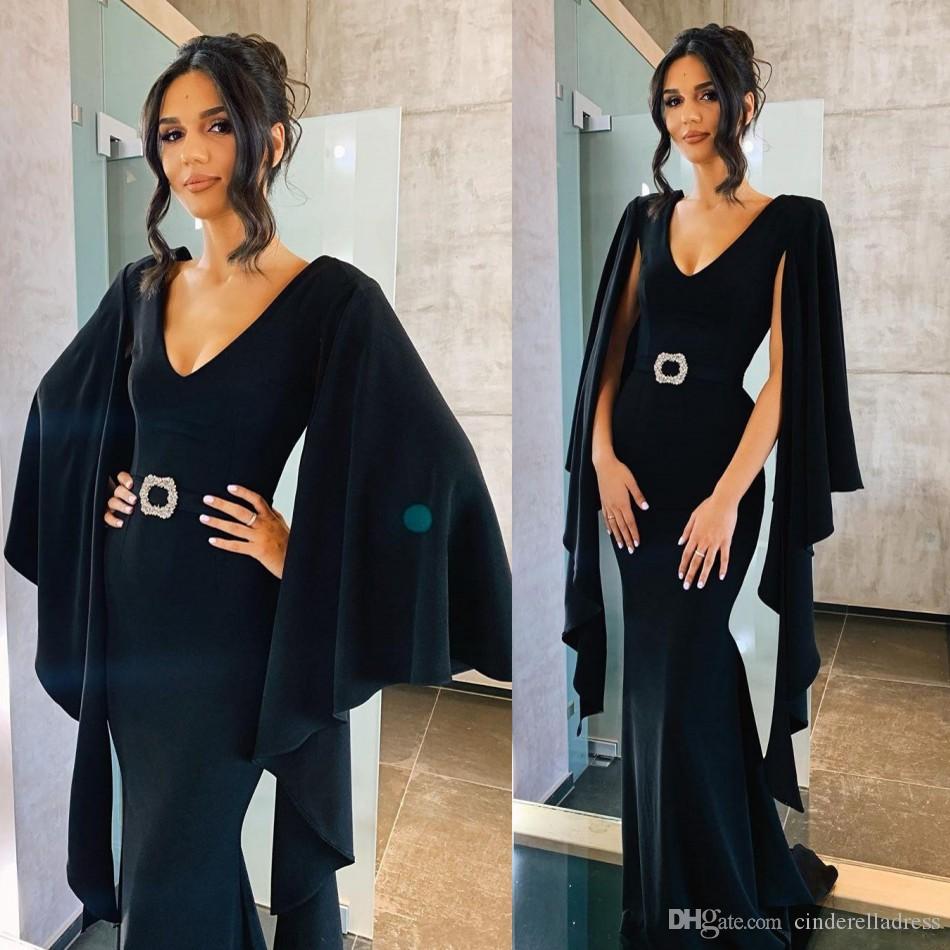 

2020 Vintage Satin Mermaid Evening Dresses With Cape Sexy V Neck Plus Size Runway Celebrity Gowns Special Occasion Prom Party Dress, White