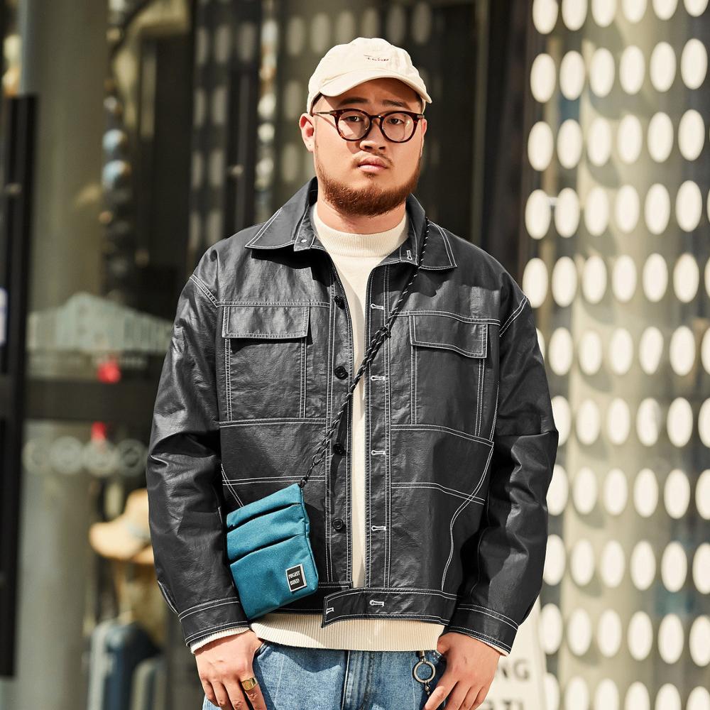 

B.X popular plus-size men's wear contrast color retro fashion leather, Black