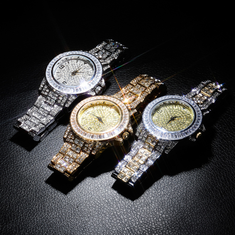 

Ins Fully-jewelled Man Trendsetter Personality Wrist Watch Hip-hop Avant-garde Will Clock Dial Calendar Quartz Watch
