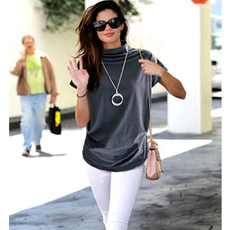 

Women Casual Turtleneck Short Sleeve T-shirt Female Cotton Casual Top Shirt Plus Size Solid girl 2020 new Clothing Tops, Black