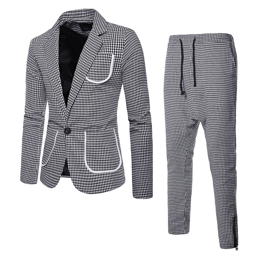 

Jacket Mandarin Collar Suit Men' Suit Slim 2-Piece Blazer Business Men' Costume For Wedding Party Jacket Coat & Pants, Beige