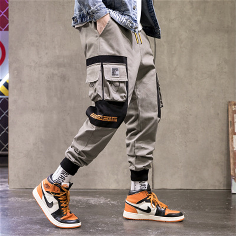 

Harem Pants Camouflage Men Cargo Pant Tactical Streetwear Pant Yellow Casual Camo Trousers Multi Pocket 2019 Spring, Black