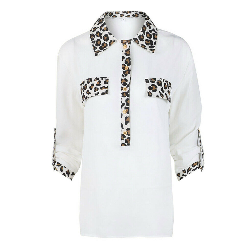

Fashion Women Stylish Patchwork Shirt Ladies Leopard Print Casual Blouse Female Loose Vogue Basic Blouses Tops Femme Clothes, Black