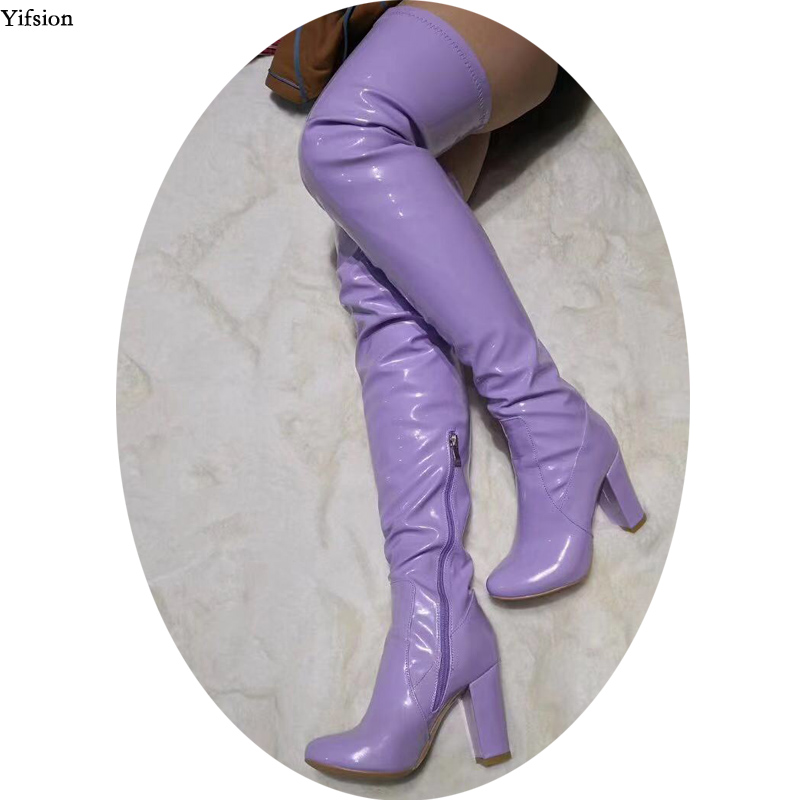 

Rontic Women Winter Over The Knee Boots Square High Heels Boots Nice Round Toe Gorgeous Purple Party Shoes Women US Size 5-15, Black