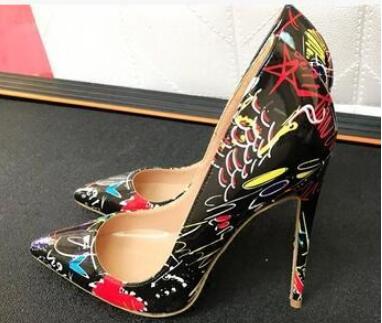 

Hot Sale-Red lBottom Specia Graffiti Colorful Women Pumps Sexy Stiletto high heels Spring Wedding Party Women Shoes sapato feminino, Black