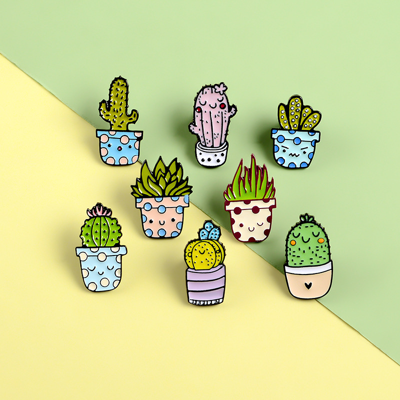

Cartoon Cactus Brooch Cute Mini Plant Pot Enamel Women Denim Jackets Lapel Pins Hat Badges Kid Jewelry Christmas Gift