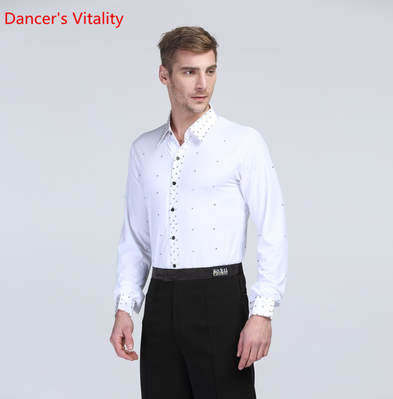

For Men Costumes for Ballroom Dance Shirt Collar Rack / Turndown Collar Padded Man Costumes Latin American Dance Top, White