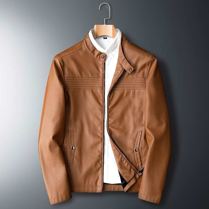 

PU Leather Jacket Mens Winter Autumn Fashion Mens Streetwear Stand Collar Motorcycle Bomber Leather Coat Jaqueta De Couro, Black