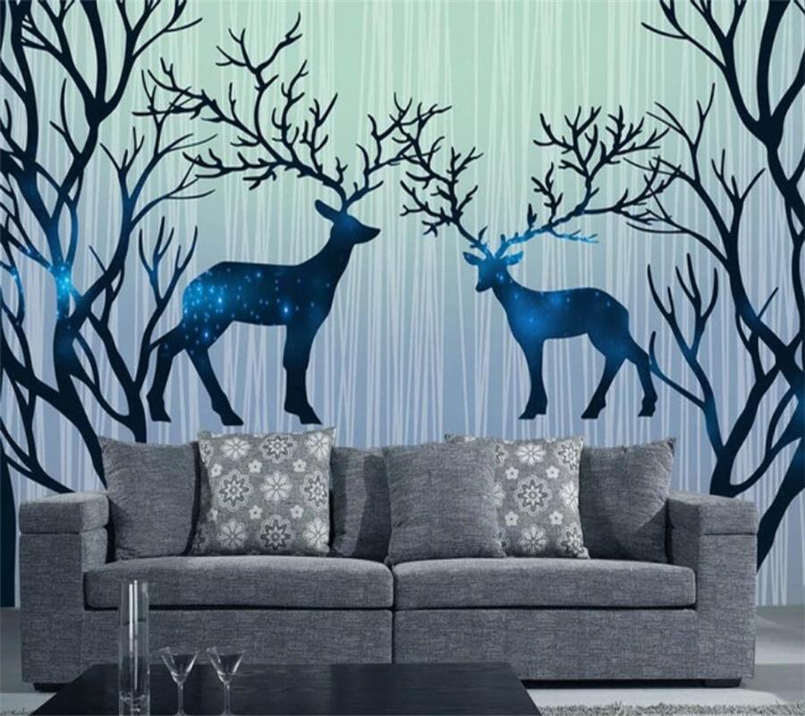

mural Custom photo wallpaper 3D 3d forest elk hand painted living room bedroom TV background wall paper mural papel de parede, As pic