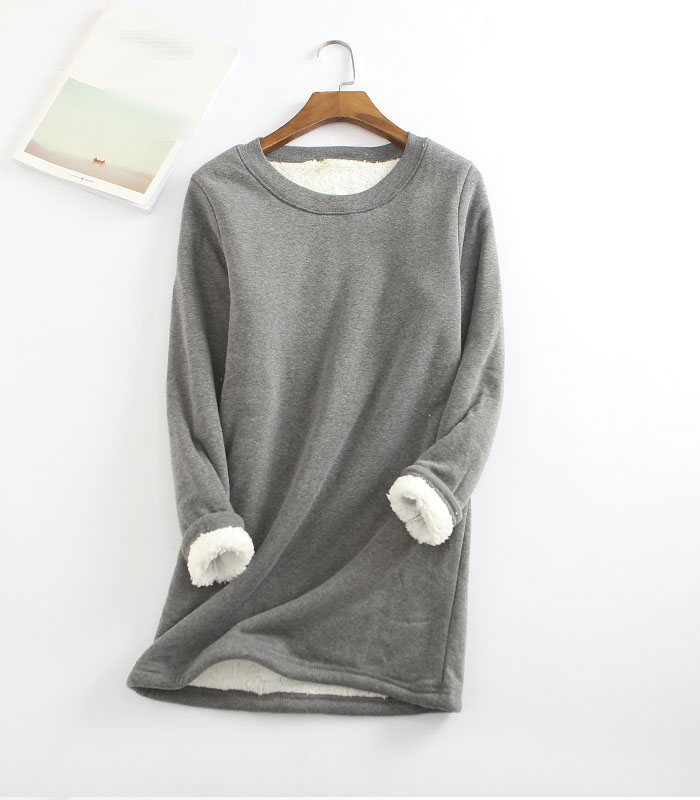 

New Autumn Winter Sweatshirt Plus Size Loose O-neck Thickened and Velvet shirt Lamb's Hair Warm and Body Bottom Shirt Female, Black