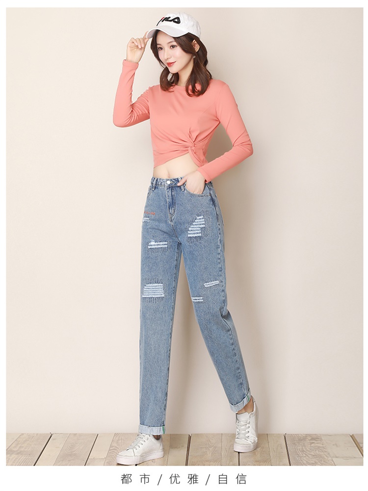 

Deep Blue Spring New Fat Mm Bootleg Thin Big Yards Pants Nine Points Tail Of Cultivate One'S Morality Pants