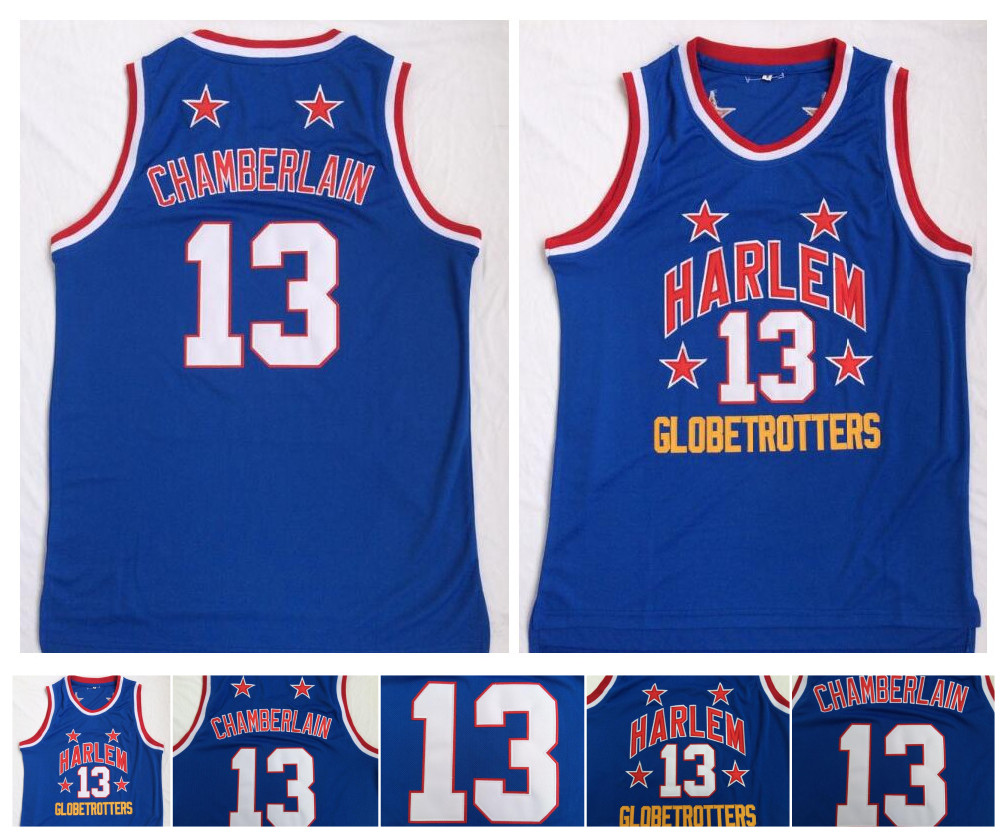 

#13 Wilt Chamberlain Harlem Globetrotters Cheap College Basketball Jersey Vintage Blue Wilt Chamberlain Basketball Sport Shirt
