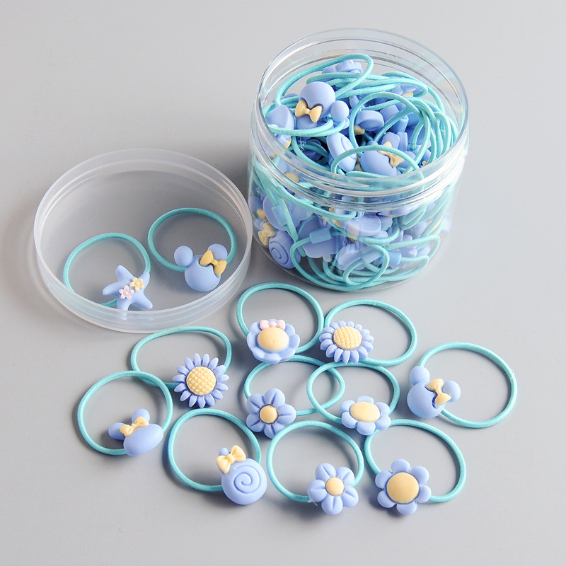 

40Pcs/Box Baby Hair Ring Cartoon Fruit Flower Hair Band Small Head Rope Elastic Band Acrylic Girl Accessories Headwear, Blue