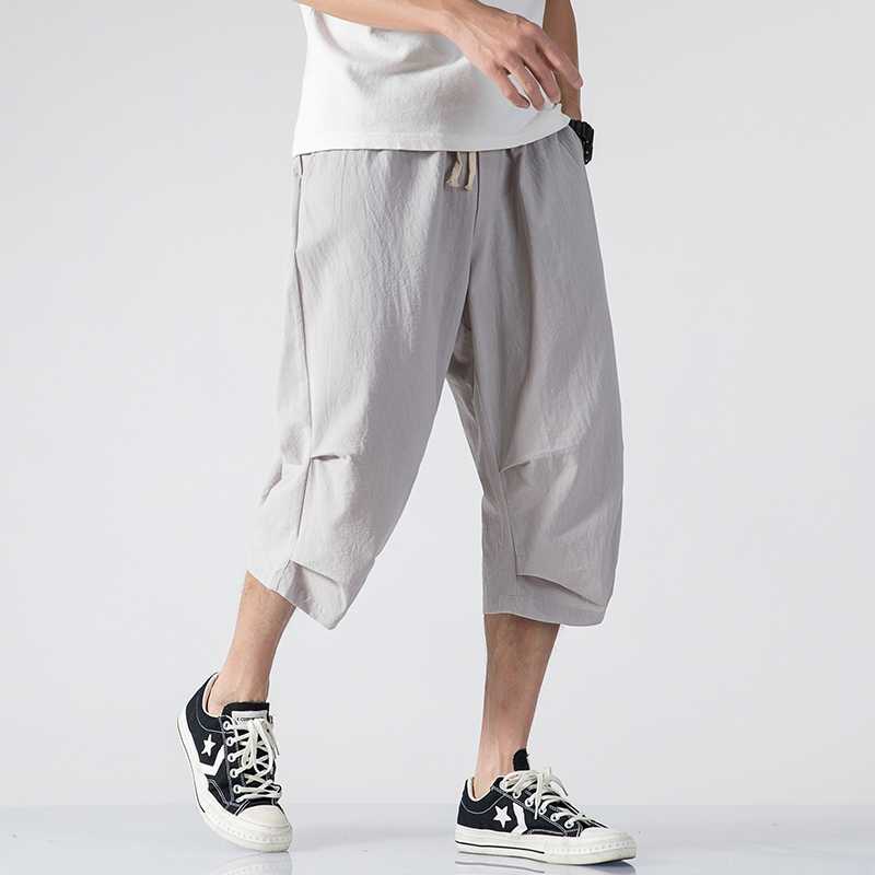 

Baggy Cotton Harem Pants Men 2020 Japanese Vintage Solid Men Women Hip Hop Plus Size Calf-Length Loose Pants Pantalone, Light grey