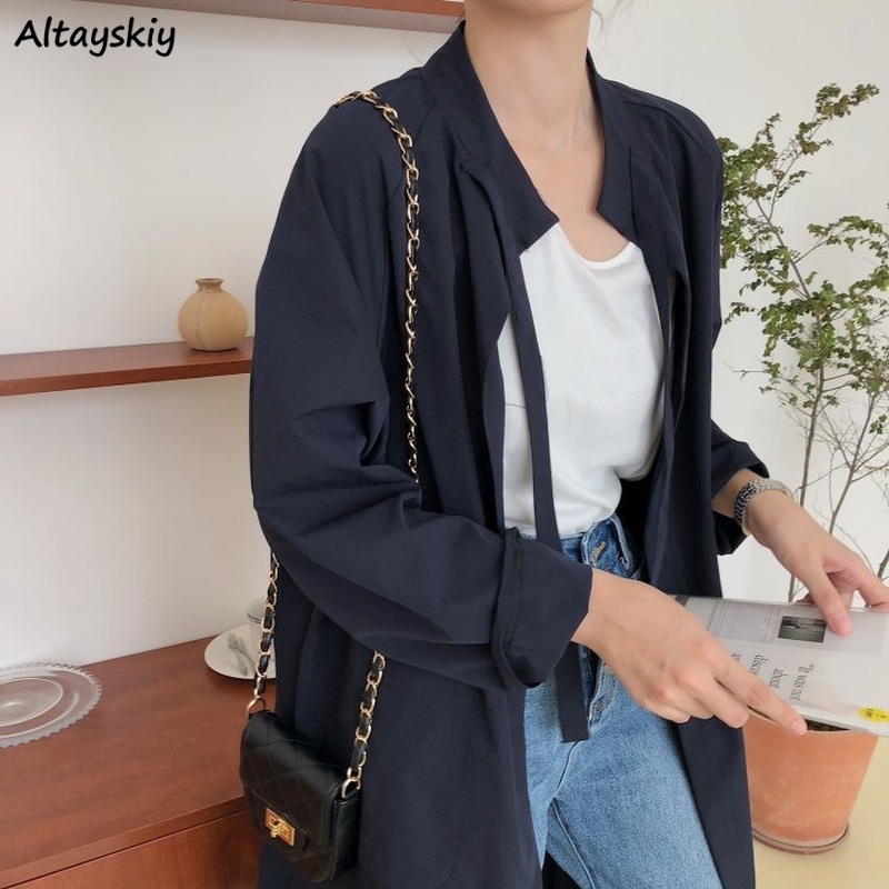 

Women Trench Solid Long Elegant All Match Windbreaker for Ladies Slim Casual Womens Clothes Autumn Streetwear Korean Fashionable, Khaki