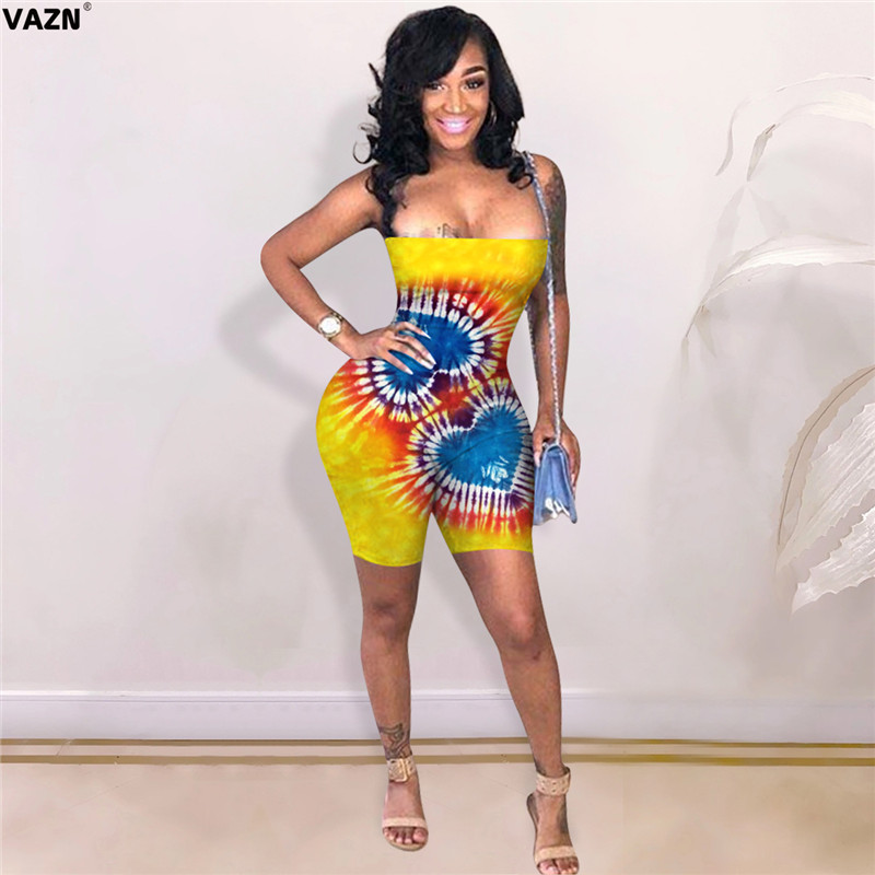 

VAZN 2020 Swimwear Beach Clothing Ladies Women Bikini Jumpsuit Sexy Fashion Sleeveless Strapless Colorful Print Playsuits, Blue