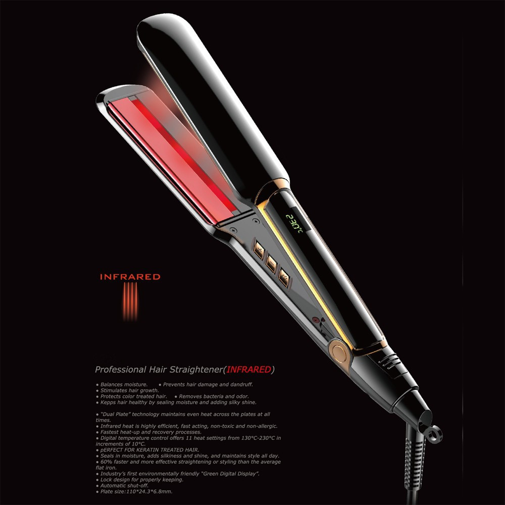 

Free shipping salon Professional wide plate Hair Straightener with lONIC Infrared Hair Straightening iron LCD Display Flat Iron