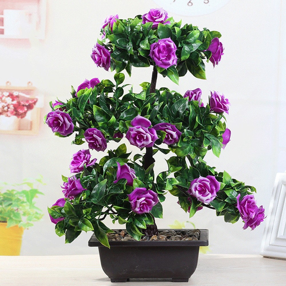 

Simulation Rose Flower Potted Plant Floral Green Bonsai Decor Small Artificial Bonsai For Home Desktop Table Decor Hot Sale