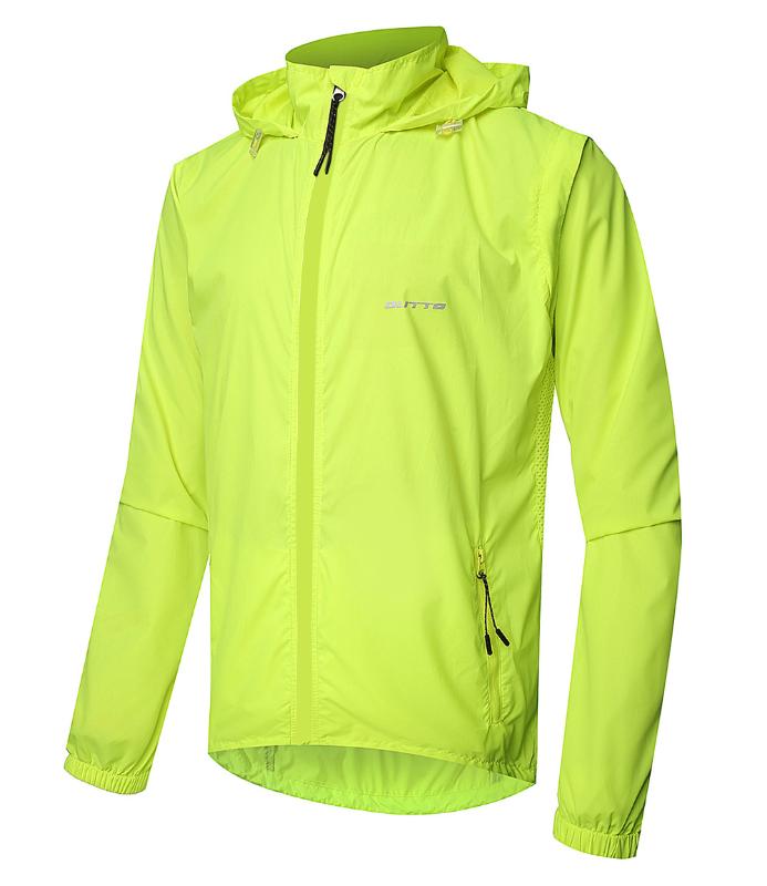

Men' Cycling Jacket Bike Jacket Windbreaker Raincoat Waterproof Windproof Breathable Zipper Off Vest Detachable, Visibility yellow
