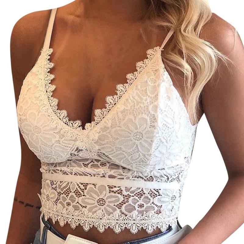 

Sexy Women Lace Bralette Bralet Bra Bustier Crop Top Comfortable Padded Tank Tops Lace Seamless Breathable Push Up Top, Black