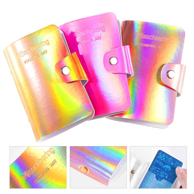 

New Design Hot 20 Slots Empty Nail Art Stamping Plates Holder Laser Silver Case Plates Organizer Manicure Templates Bag