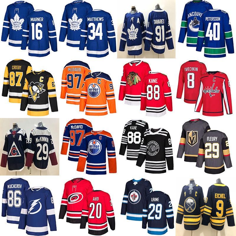 

toronto maple leafs hockey jersey chicago blackhawks vancouver canucks 40 pettersson edmonton oilers 97 mcdavid vegas golden knights fleury, Black;red